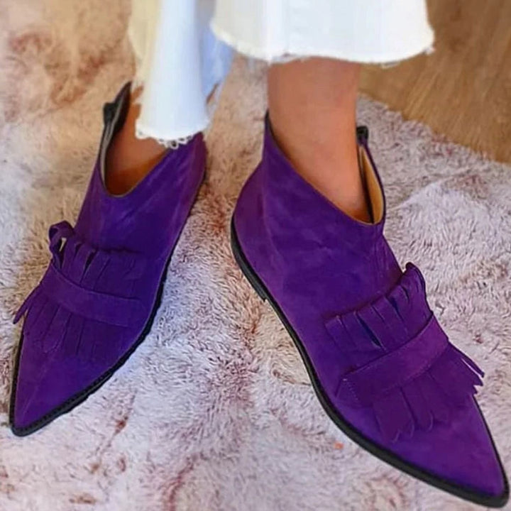 Women's Suede Pointed-Toe Fringe Ankle Boots - Purple
