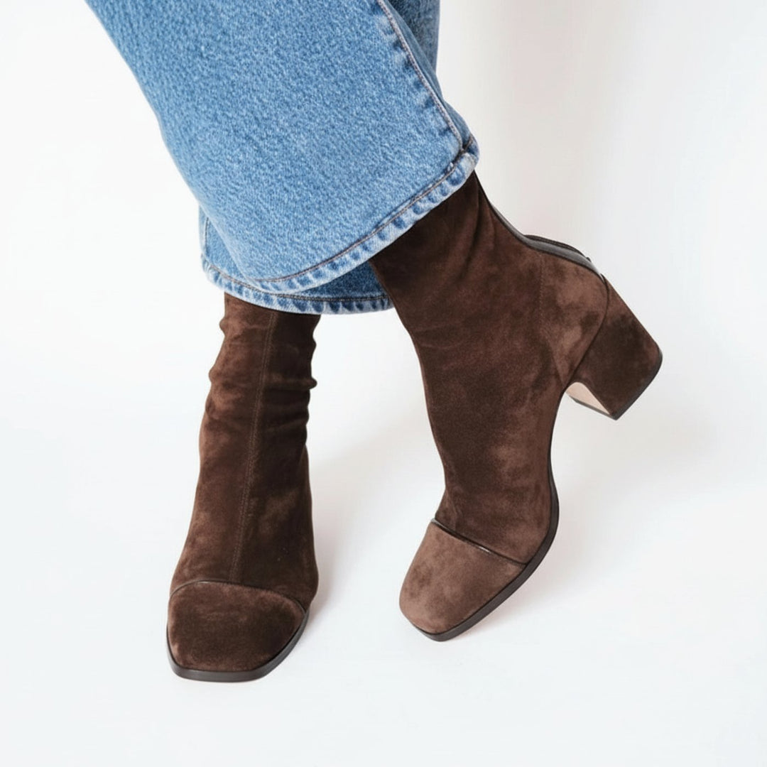 Women's Suede Square-Toe Block-Heel Ankle Boots