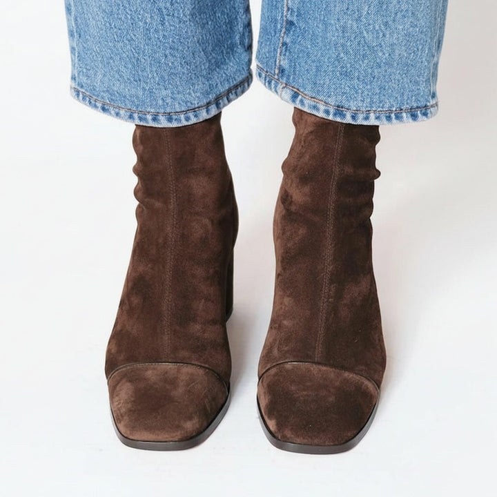 Women's Suede Square-Toe Block-Heel Ankle Boots