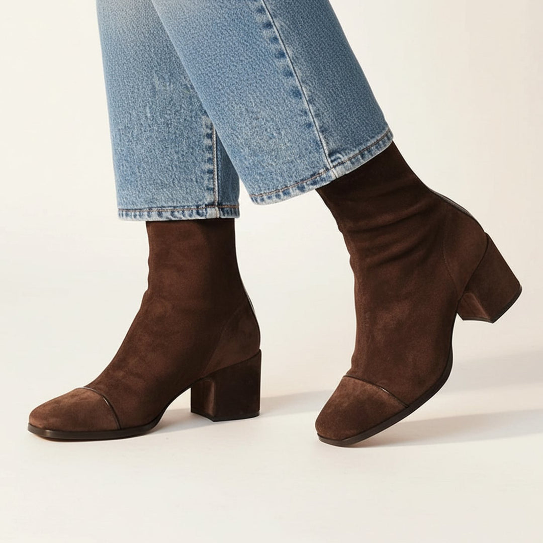 Women's Suede Square-Toe Block-Heel Ankle Boots