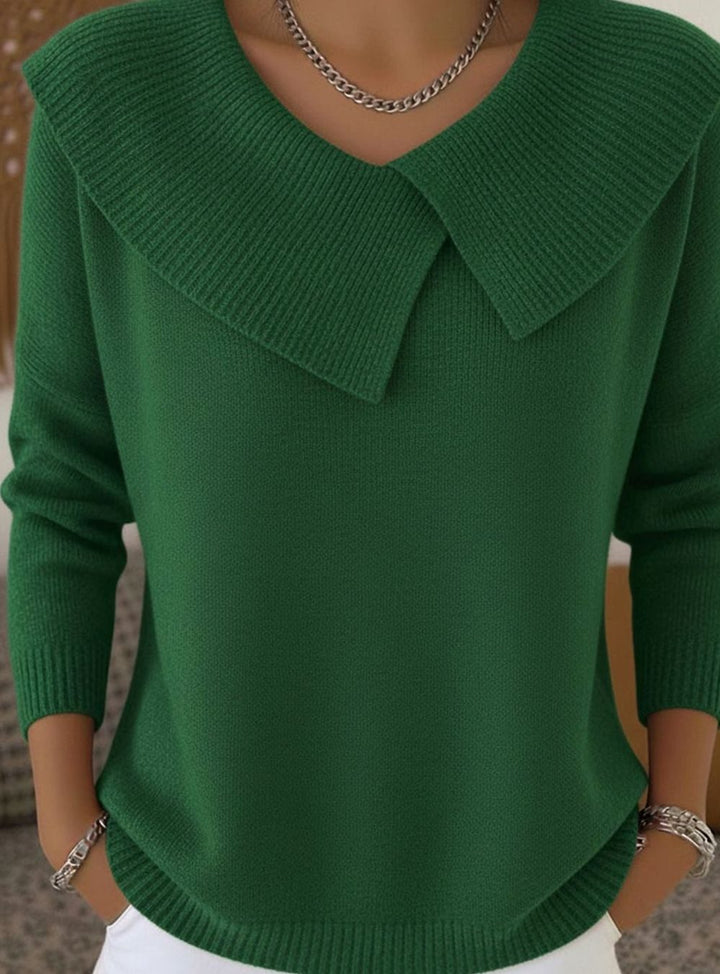 Women's Swing-Collar Long Sleeve Knitted Jumper - Green