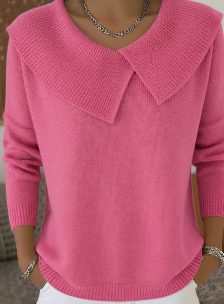 Women's Swing-Collar Long Sleeve Knitted Jumper - Pink