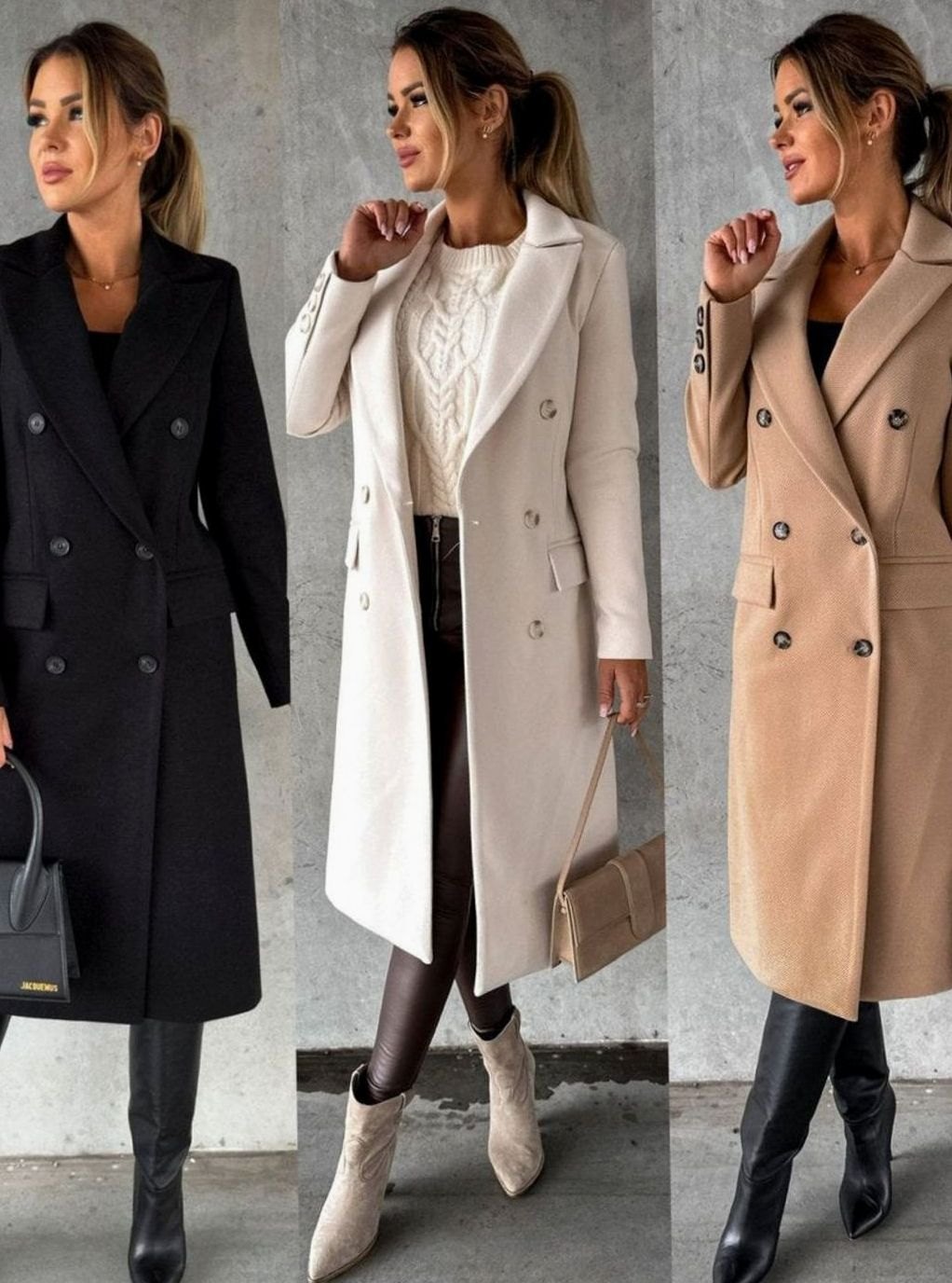 Women's Tailored Double-Breasted Gold-Button Midi Overcoat