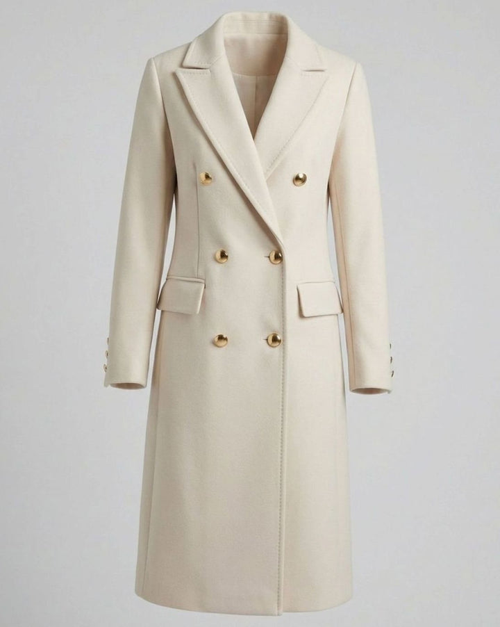Women's Tailored Double-Breasted Gold-Button Midi Overcoat