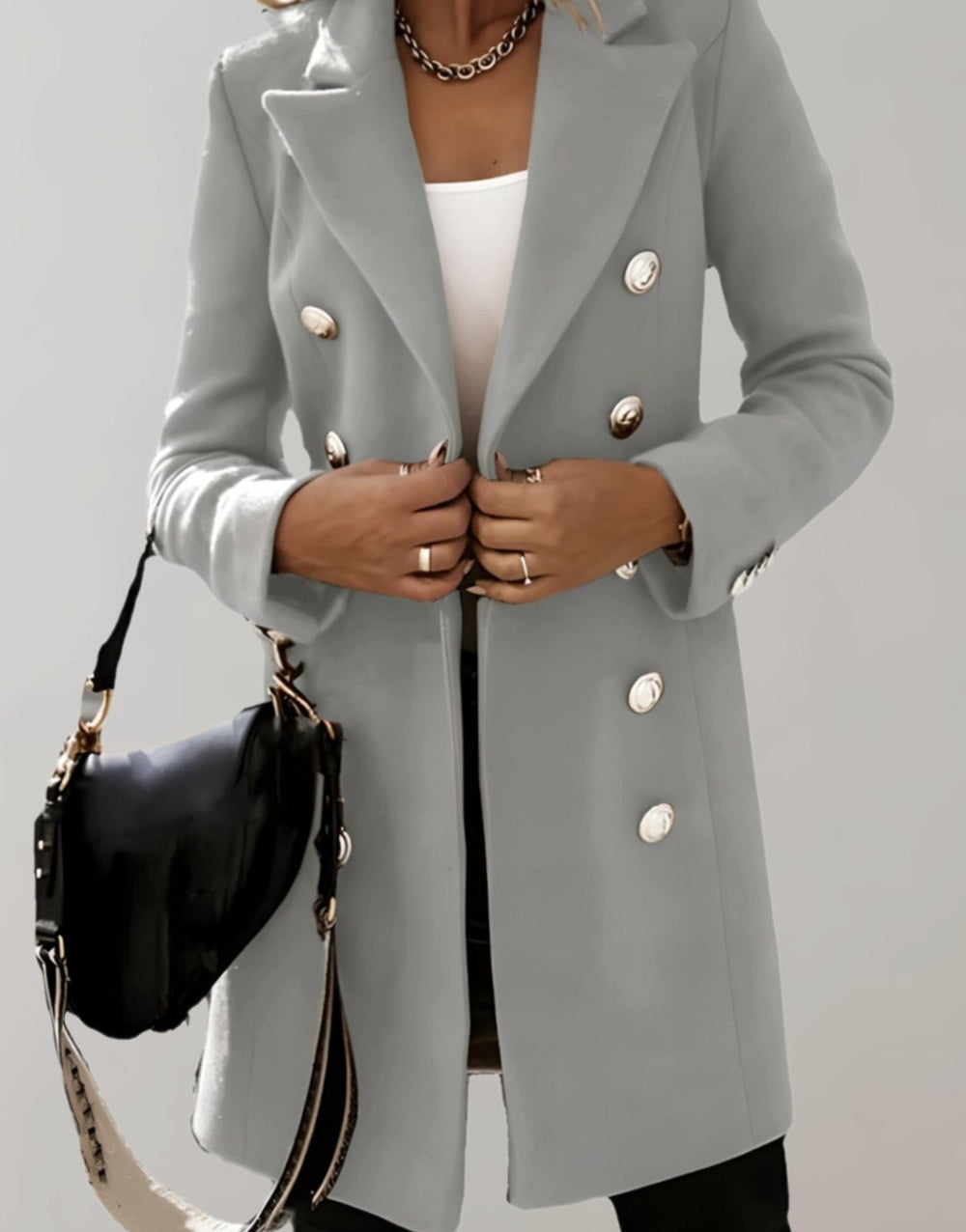 Women's Tailored Double-Breasted Trench Coat, Black - Grey
