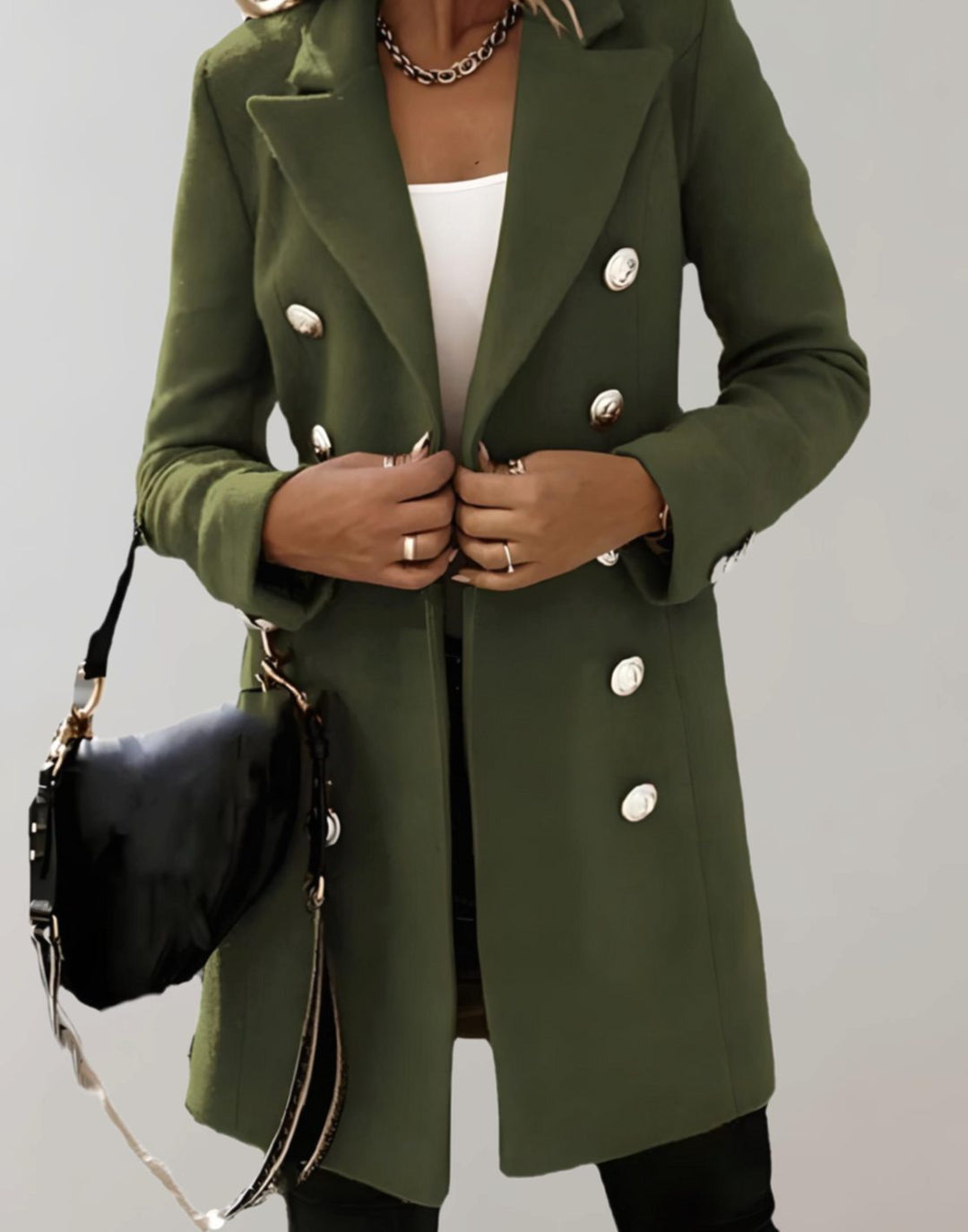 Women's Tailored Double-Breasted Trench Coat, Black - Olive Green