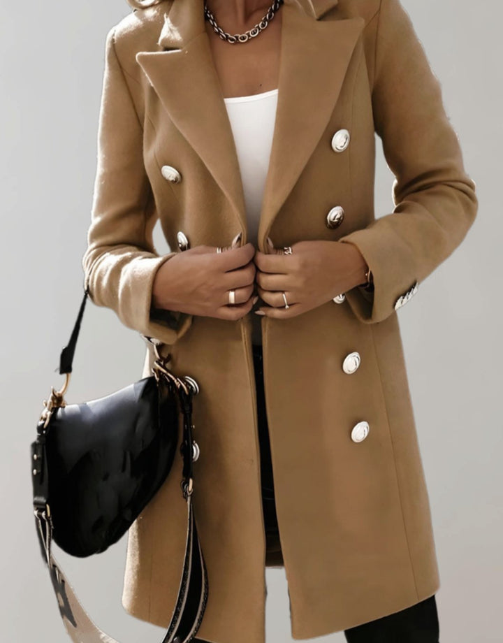 Women's Tailored Double-Breasted Trench Coat, Black - Khaki