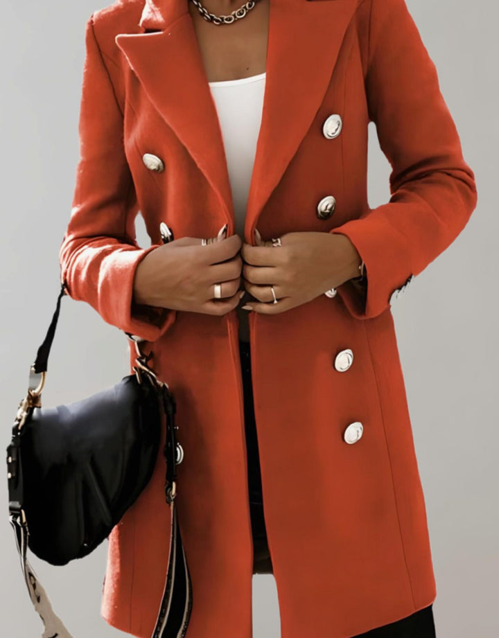 Women's Tailored Double-Breasted Trench Coat, Black - Orange-Red