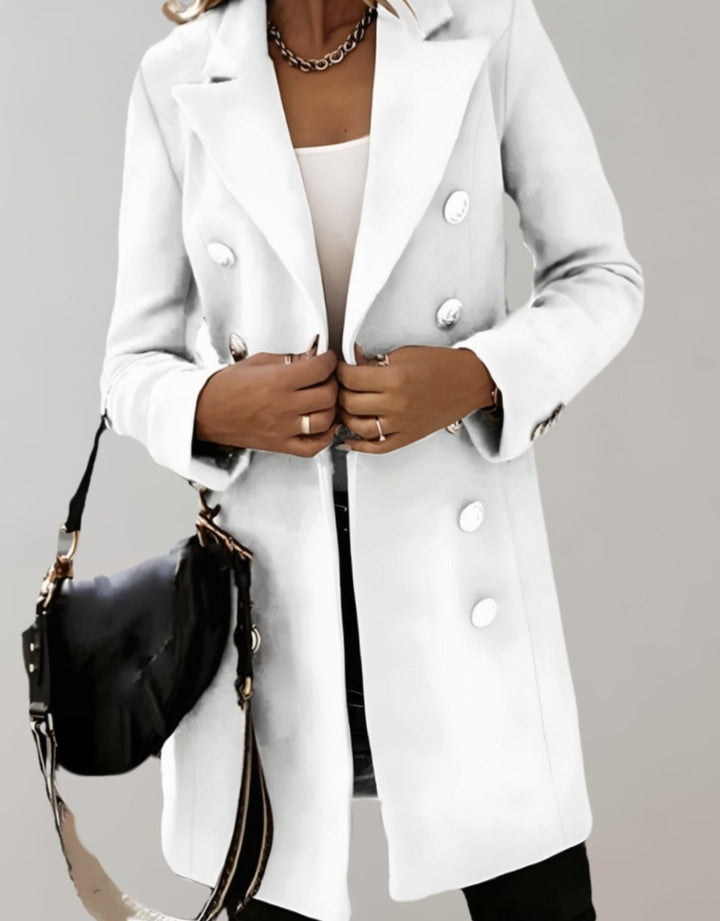 Women's Tailored Double-Breasted Trench Coat, Black - White