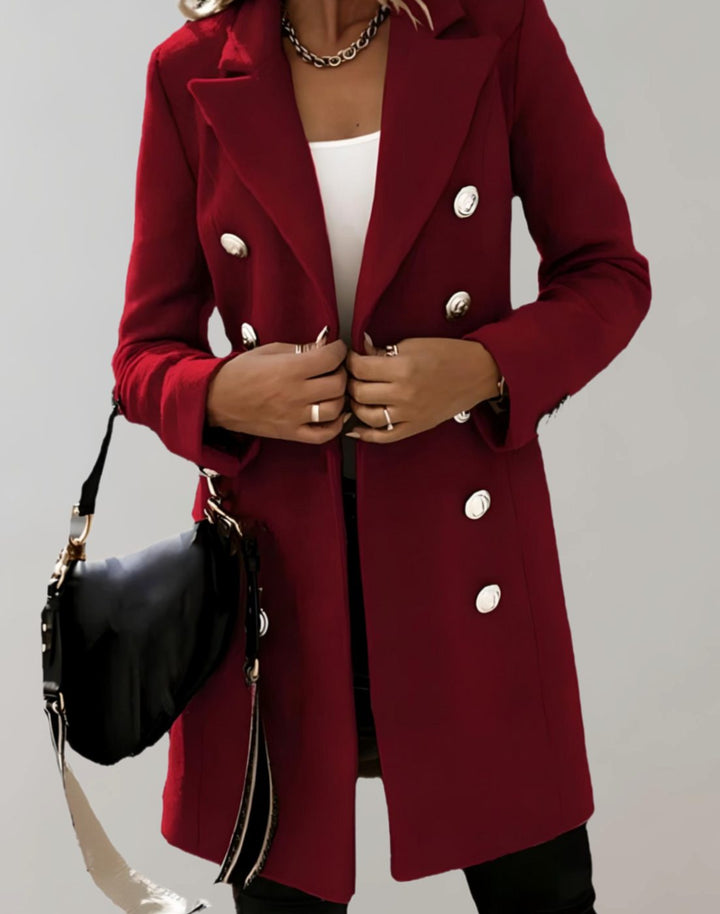 Women's Tailored Double-Breasted Trench Coat, Black - Wine Red