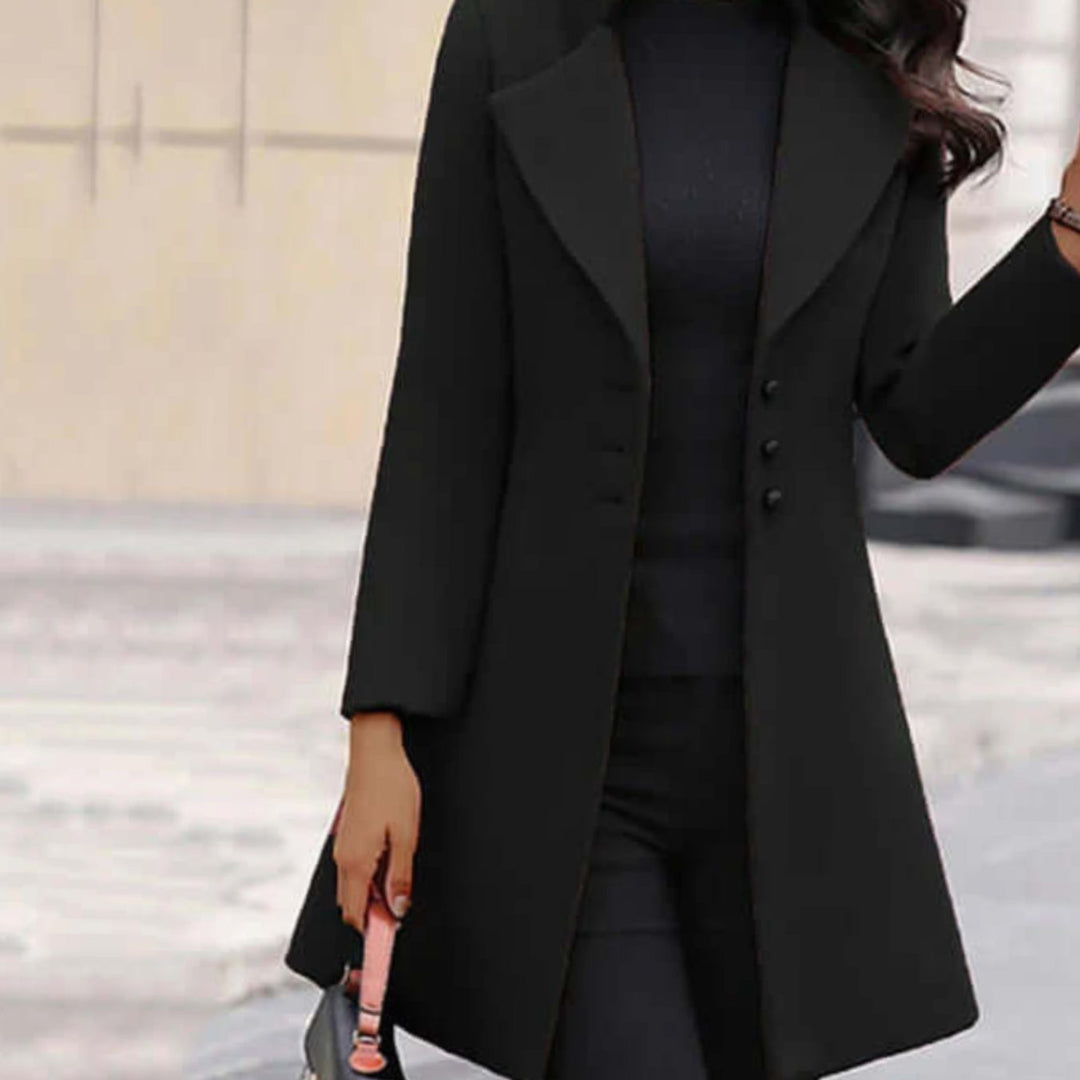 Women's Tailored Lapel Button-Front Longline Trench Coat - Black