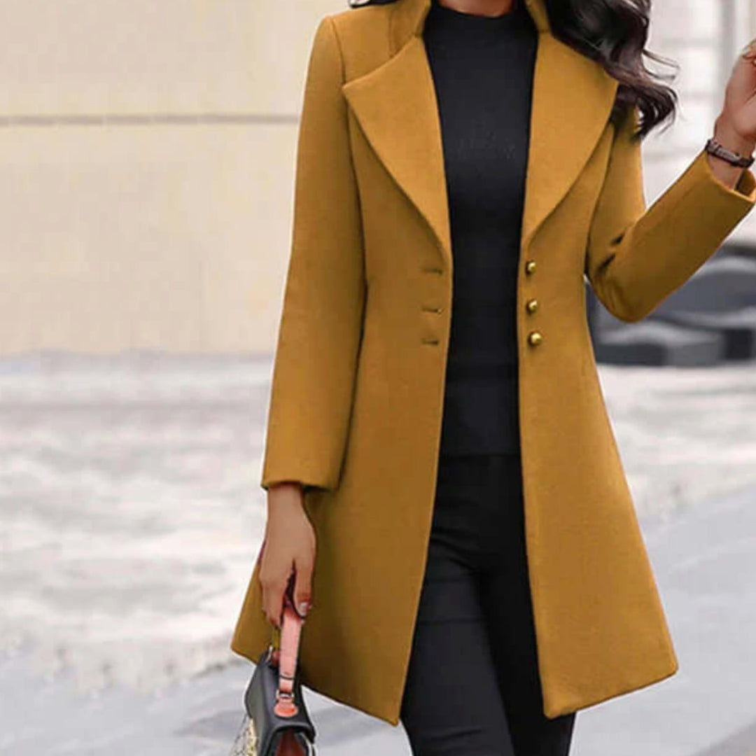 Women's Tailored Lapel Button-Front Longline Trench Coat - Yellow