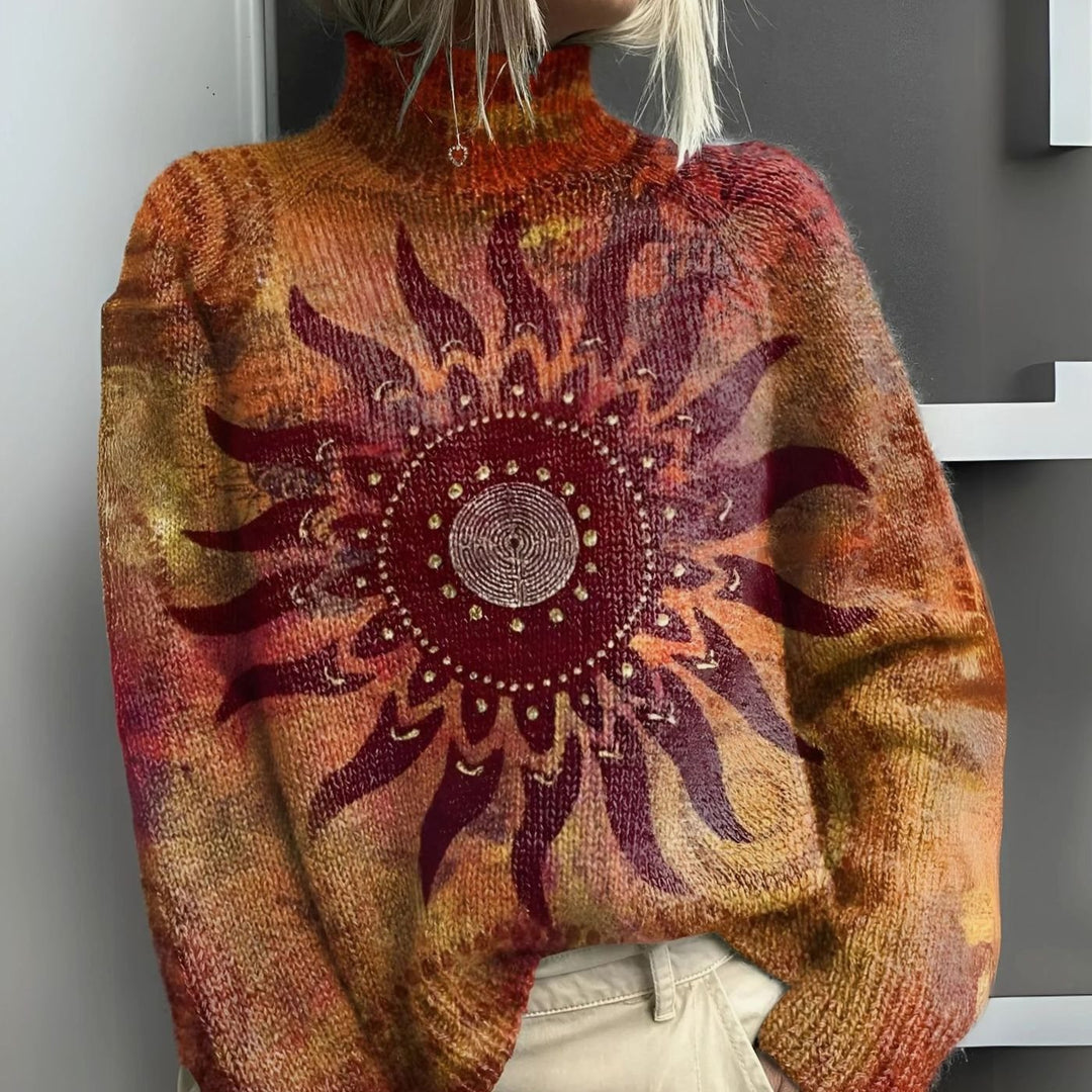 Women's Tribal Sun Print Turtleneck Jumper