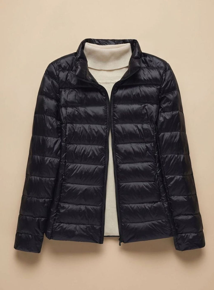 Women's Ultra-Light Hooded Quilted Padded Jacket - Black Stand-Up Collar