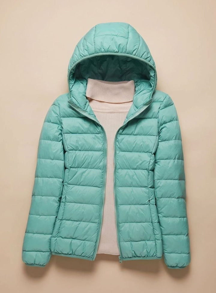 Women's Ultra-Light Hooded Quilted Padded Jacket - Turquoise Hood