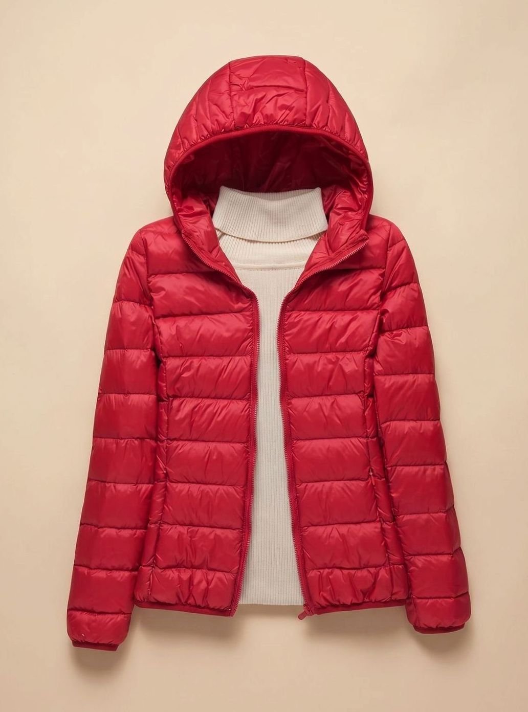Women's Ultra-Light Hooded Quilted Padded Jacket - Red Hood