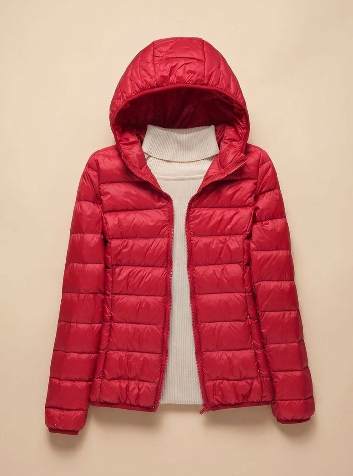 Women's Ultra-Light Hooded Quilted Padded Jacket - Red Hood