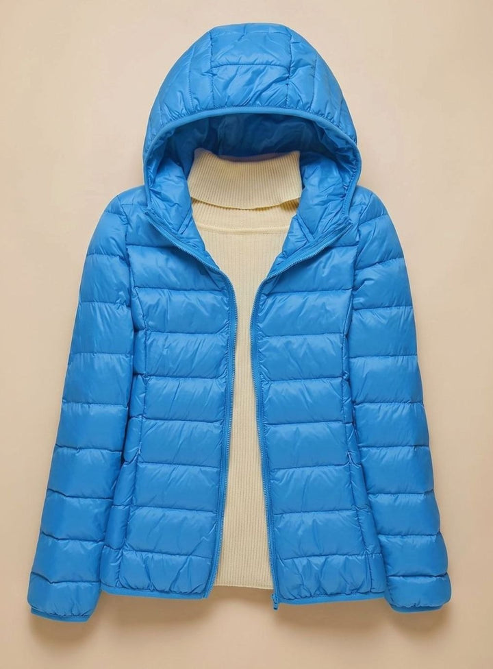 Women's Ultra-Light Hooded Quilted Padded Jacket - Blue Hood