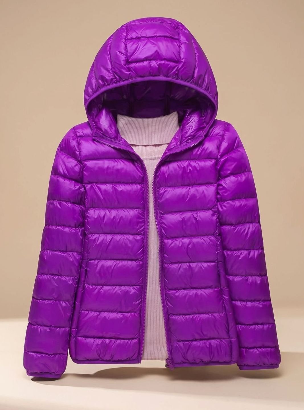 Women's Ultra-Light Hooded Quilted Padded Jacket - Purple Hood