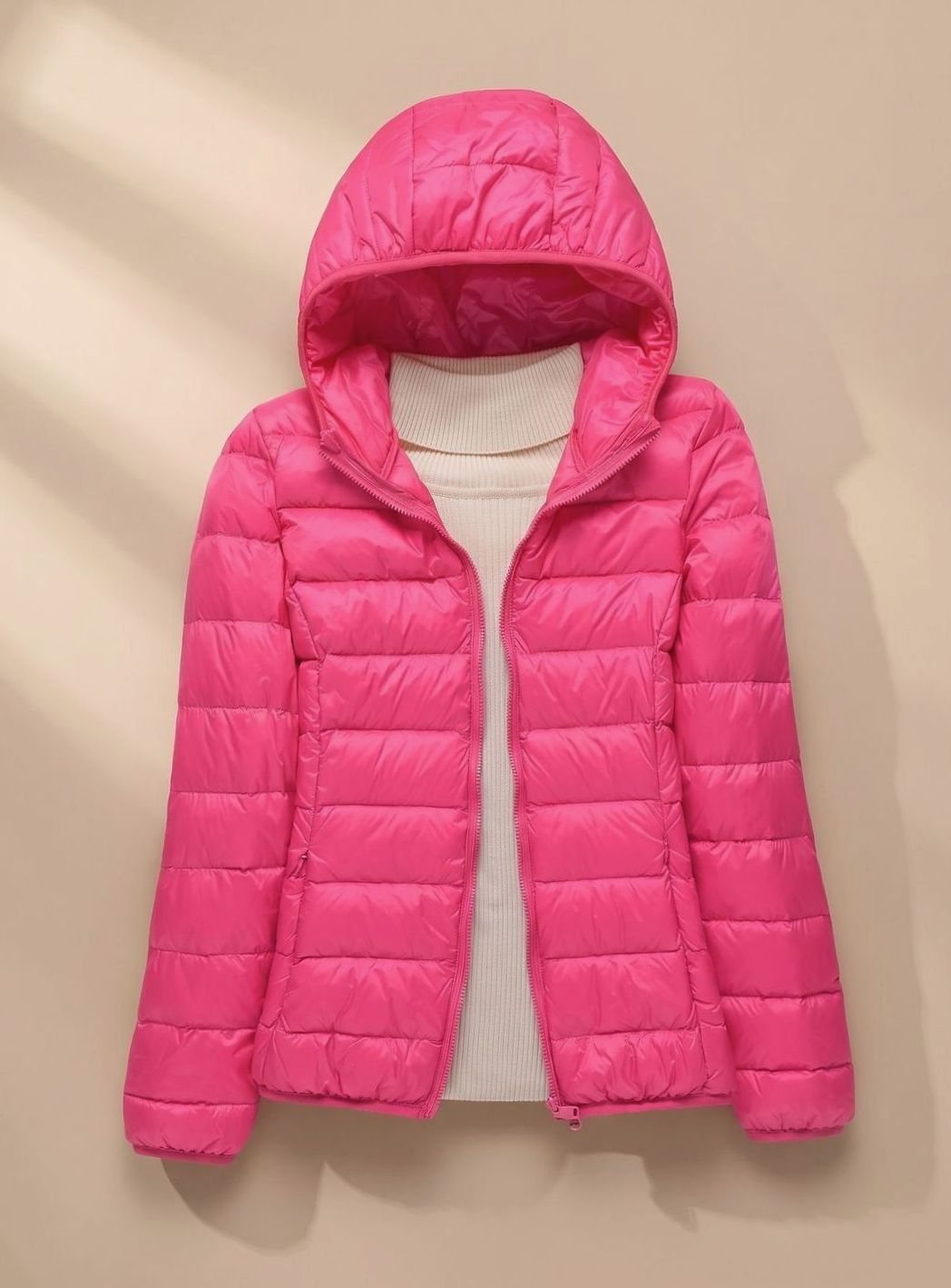 Women's Ultra-Light Hooded Quilted Padded Jacket - Pink Hood