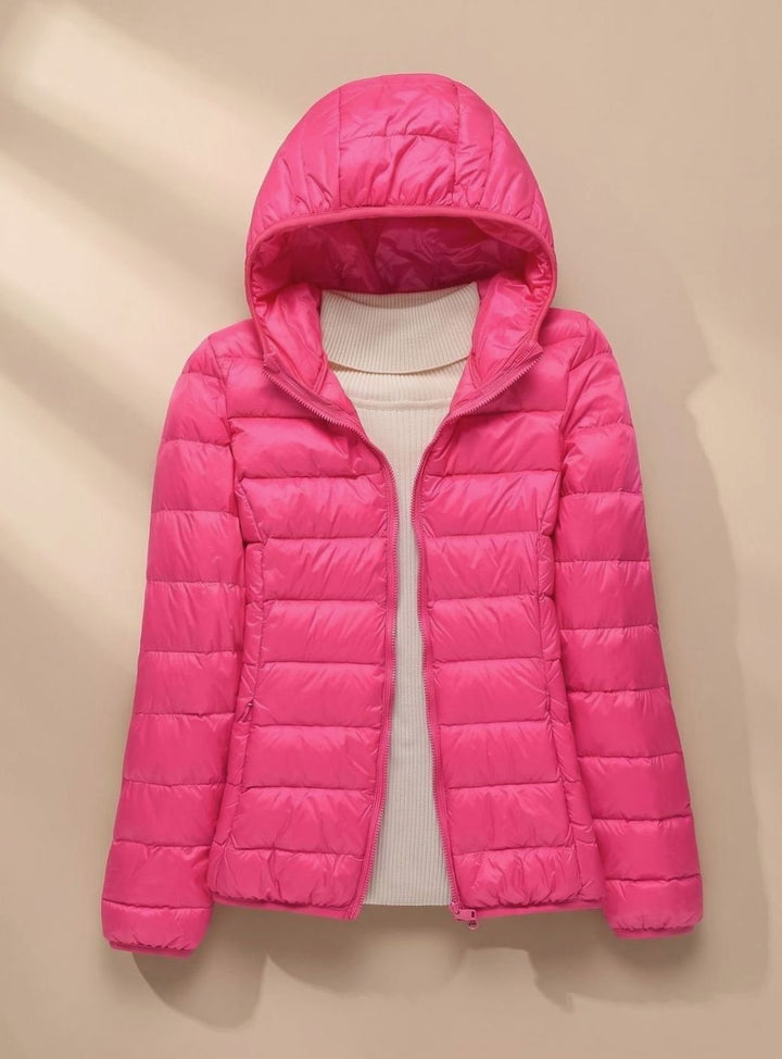 Women's Ultra-Light Hooded Quilted Padded Jacket - Pink Hood