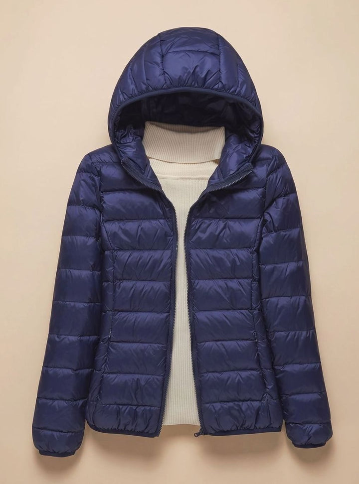Women's Ultra-Light Hooded Quilted Padded Jacket - Dark Blue Hood