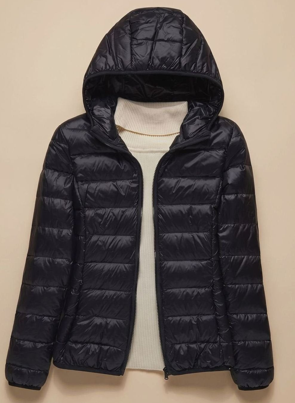 Women's Ultra-Light Hooded Quilted Padded Jacket - Black Hood