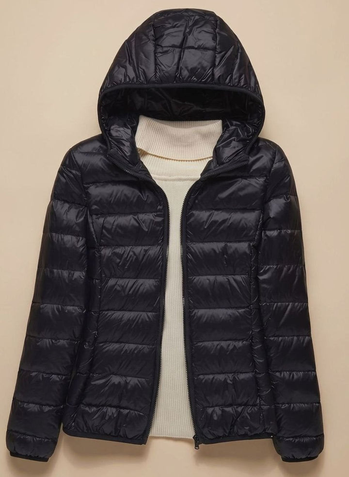 Women's Ultra-Light Hooded Quilted Padded Jacket - Black Hood