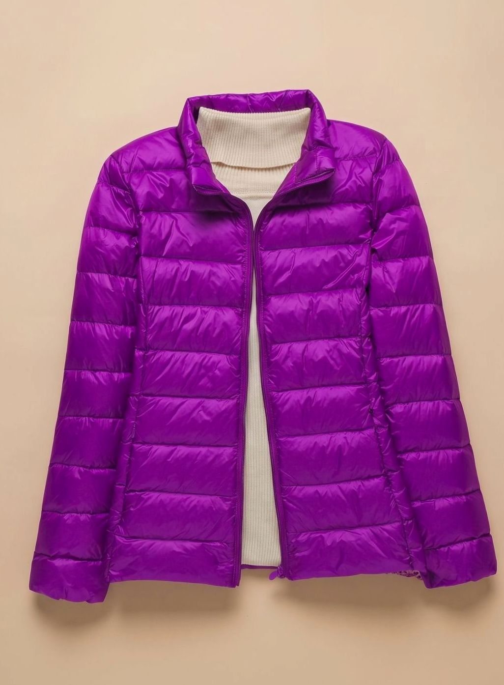 Women's Ultra-Light Hooded Quilted Padded Jacket - Purple Stand-Up Collar