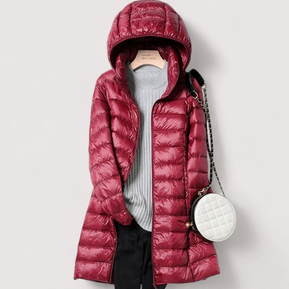 Women's Ultralight Hooded Quilted Puffer Mid-Length Coat - Red