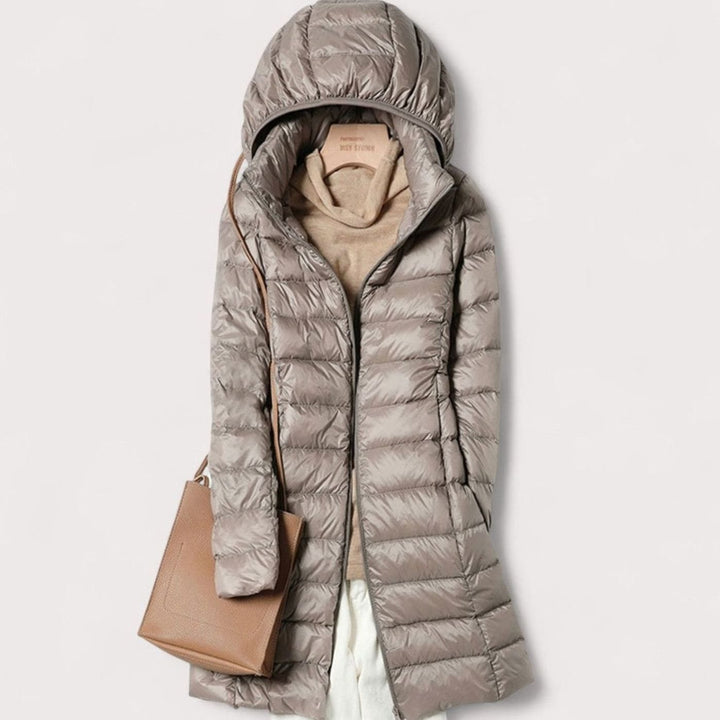 Women's Ultralight Hooded Quilted Puffer Mid-Length Coat - Khaki