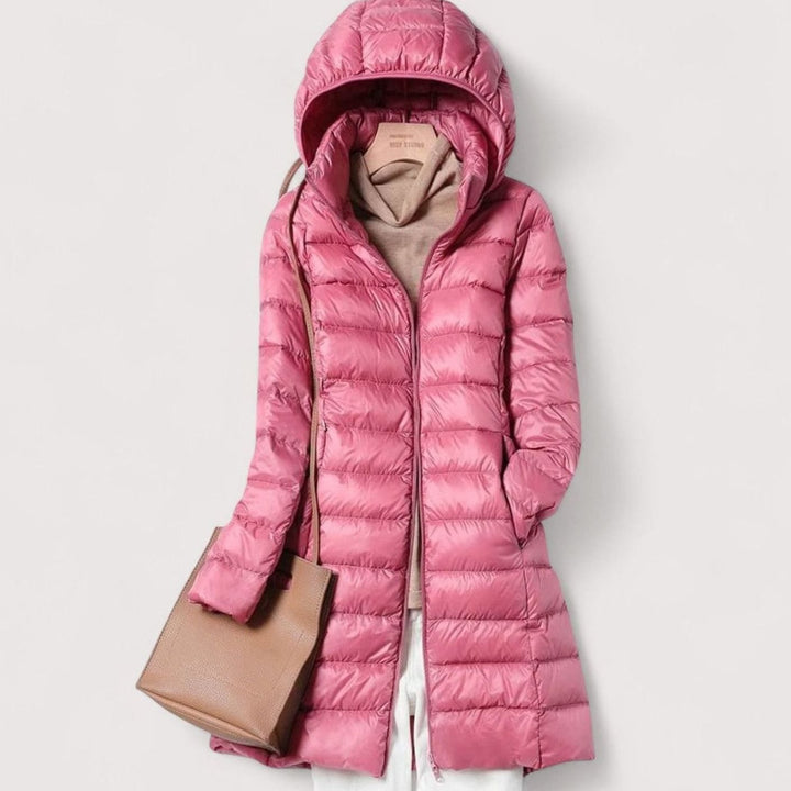 Women's Ultralight Hooded Quilted Puffer Mid-Length Coat - Pink