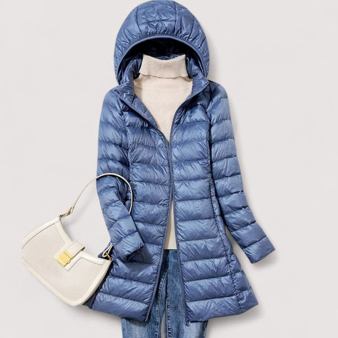 Women's Ultralight Hooded Quilted Puffer Mid-Length Coat - Blue
