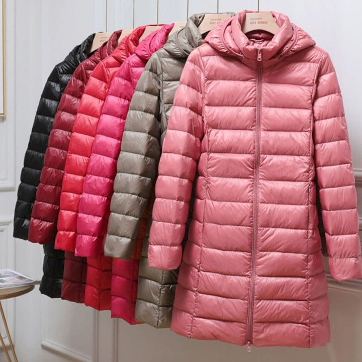 Women's Ultralight Hooded Quilted Puffer Mid-Length Coat
