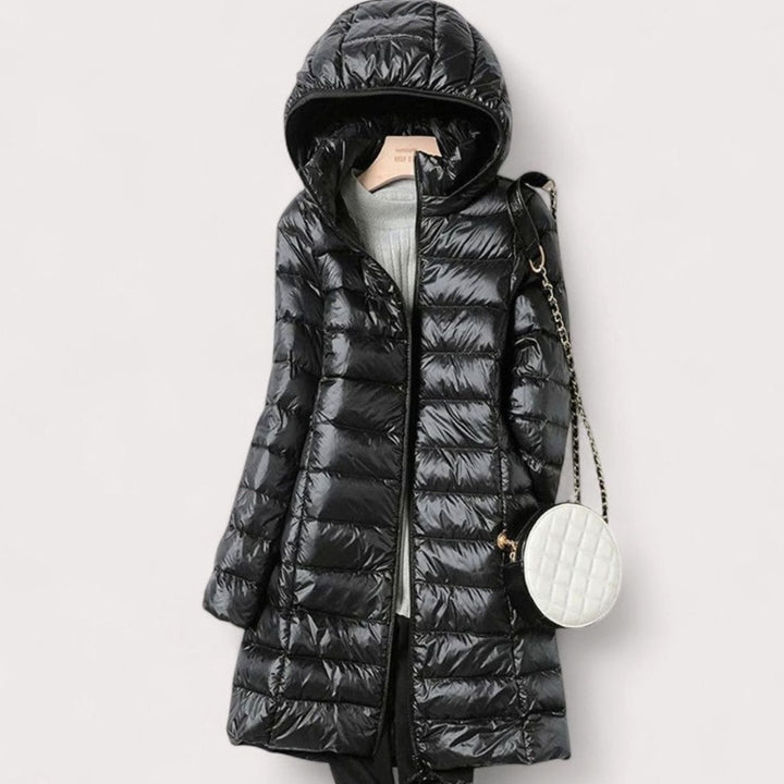 Women's Ultralight Hooded Quilted Puffer Mid-Length Coat - Black
