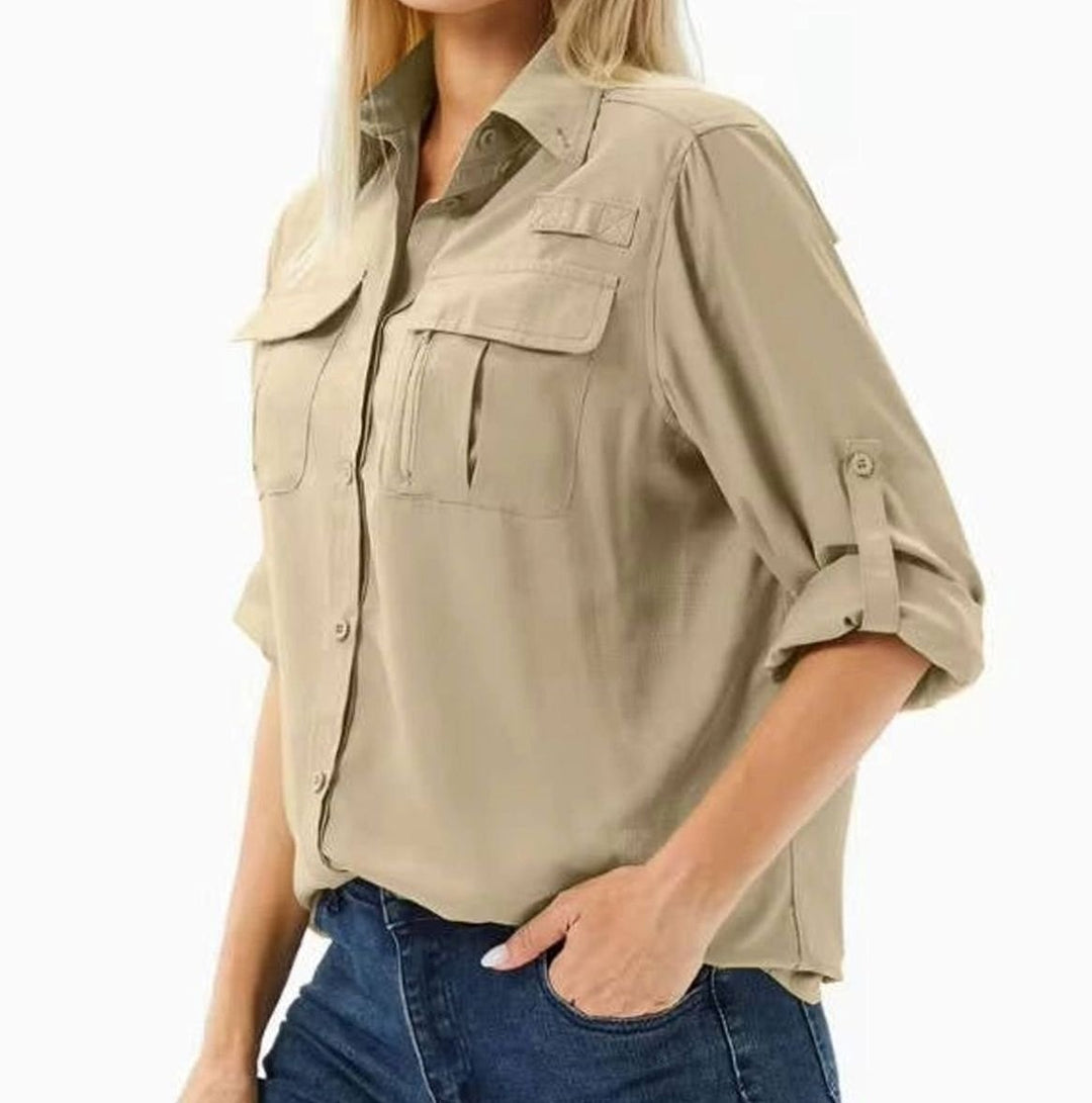 Women's UPF 50 Roll-Up Sleeve Safari Hiking Shirt