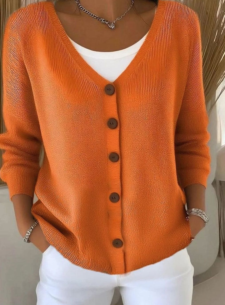 Women's V-Neck Button-Front Long Sleeve Knit Cardigan - Orange