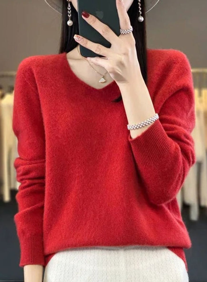 Women's V-Neck Long-Sleeve Soft Knitted Jumper
