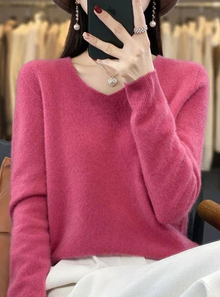 Women's V-Neck Long-Sleeve Soft Knitted Jumper