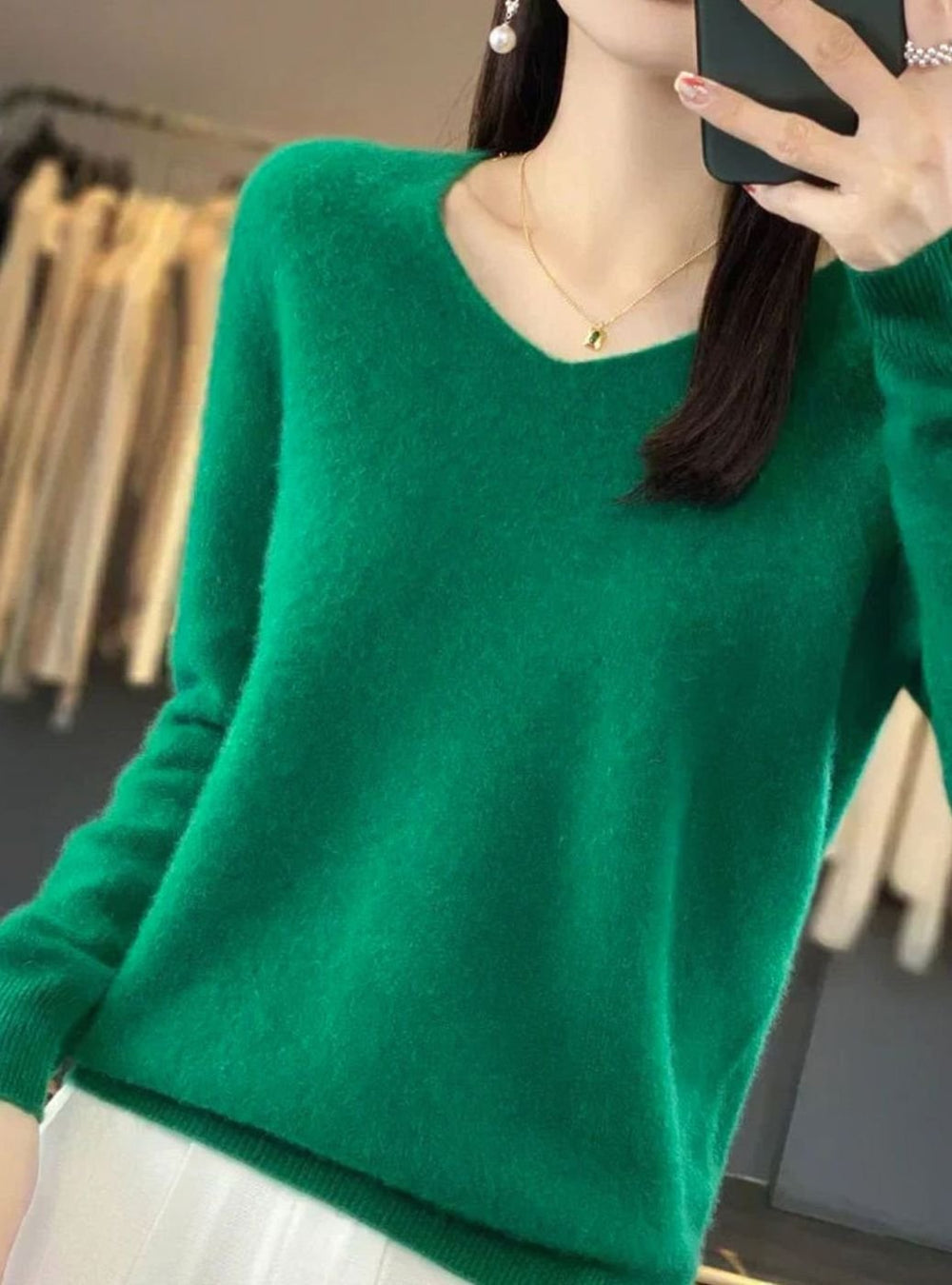 Women's V-Neck Long-Sleeve Soft Knitted Jumper