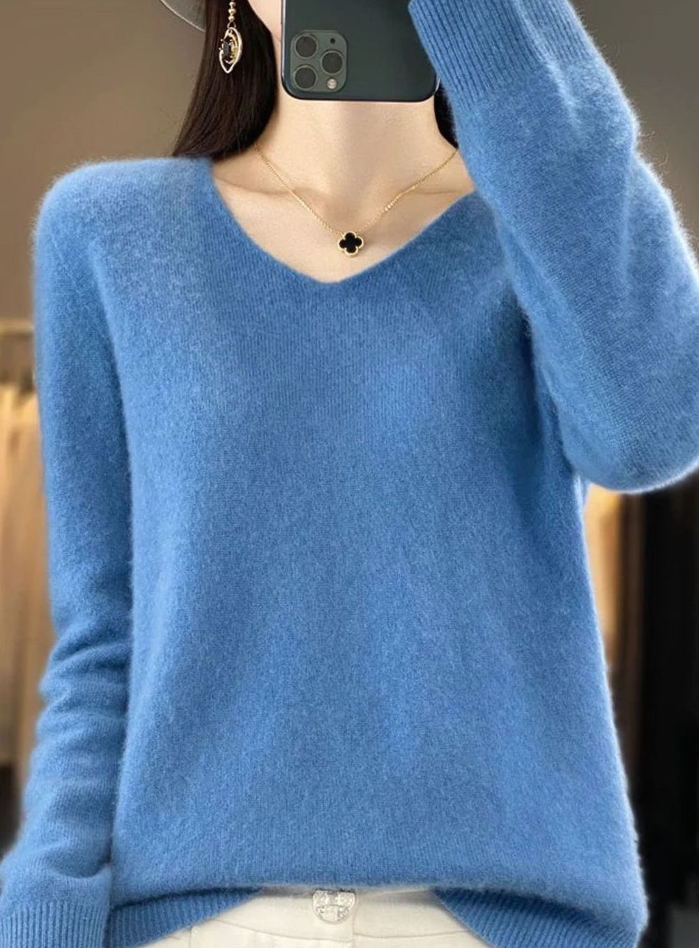 Women's V-Neck Long-Sleeve Soft Knitted Jumper
