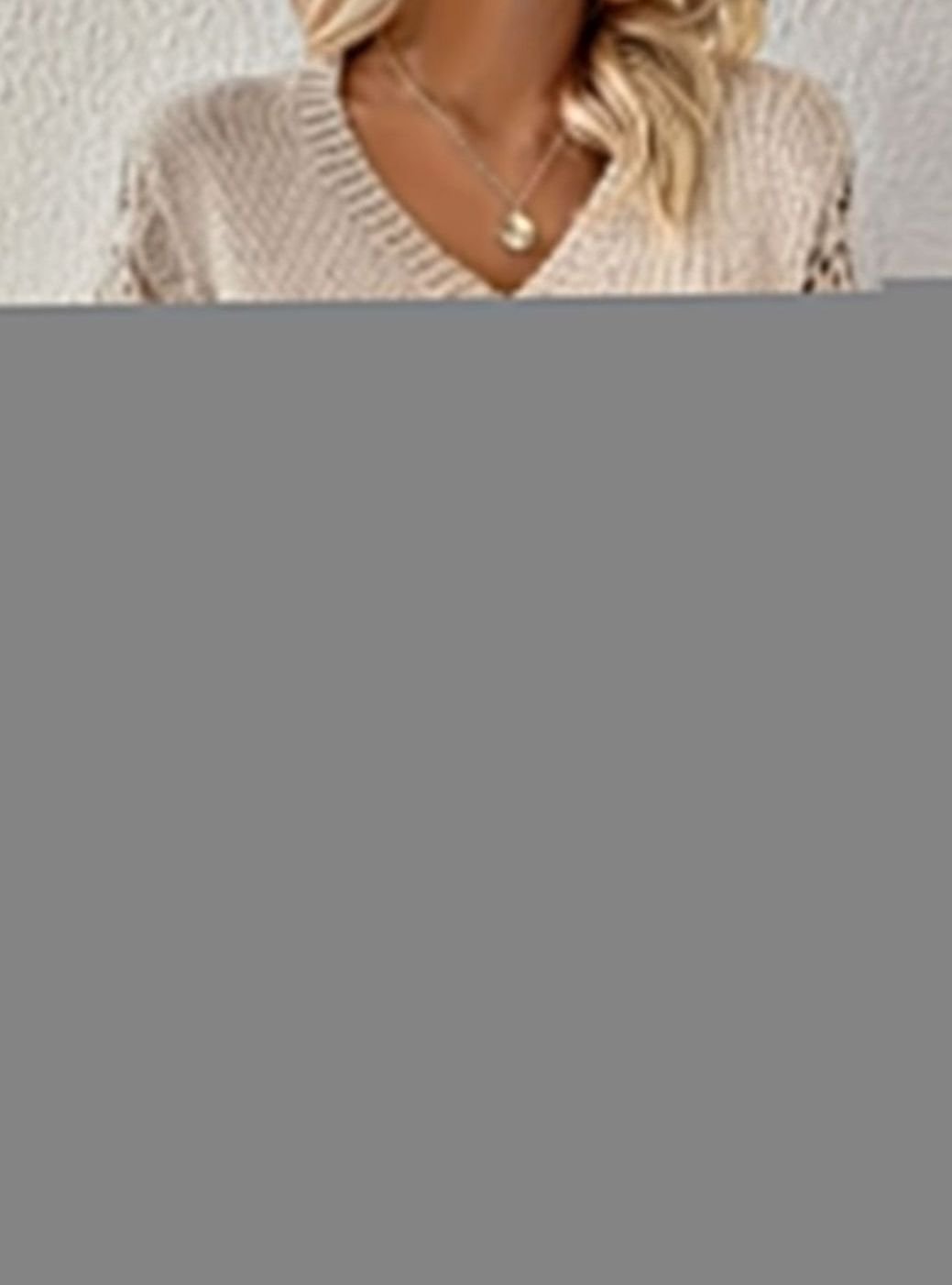 Women's V-Neck Openwork Sleeve Knitted Jumper - Apricot