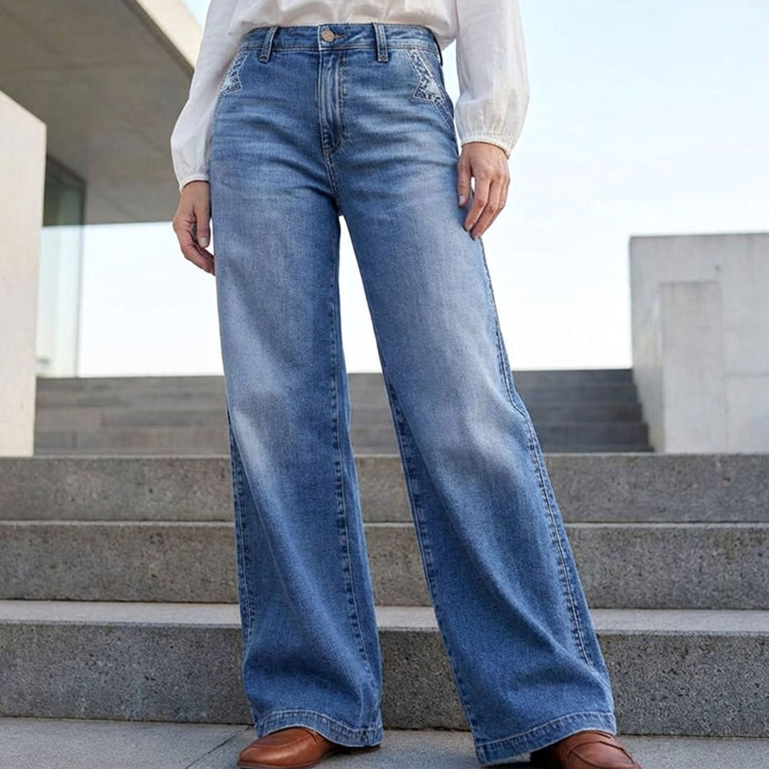 Women's Vintage High-Waist Wide-Leg Jeans - Blue