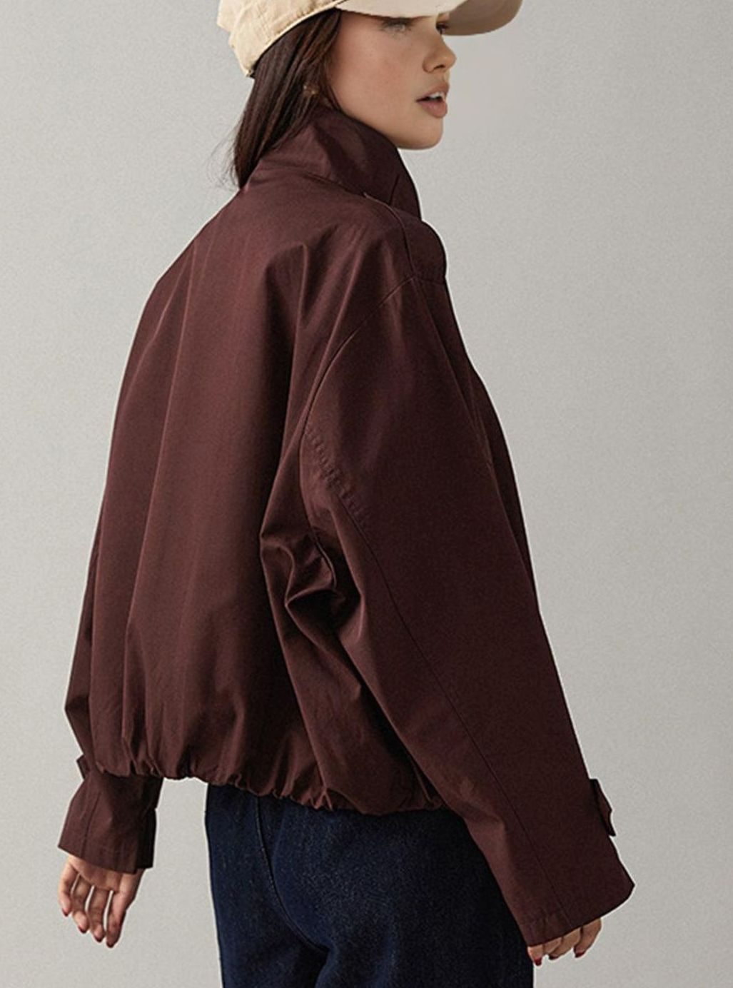 Women's Vintage Loose-Fit Cropped Trench Coat, Burgundy