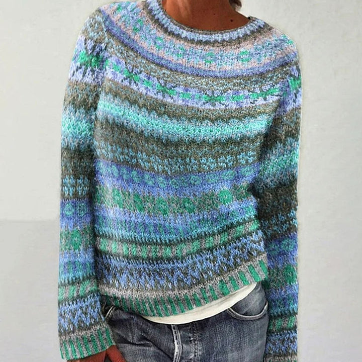 Women's Vintage Striped Crew-Neck Knitted Jumper - Blue