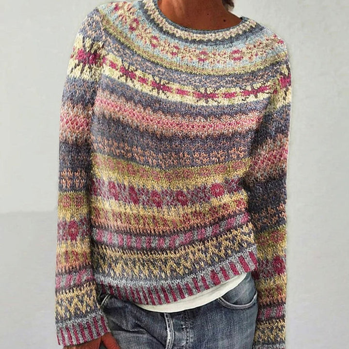 Women's Vintage Striped Crew-Neck Knitted Jumper