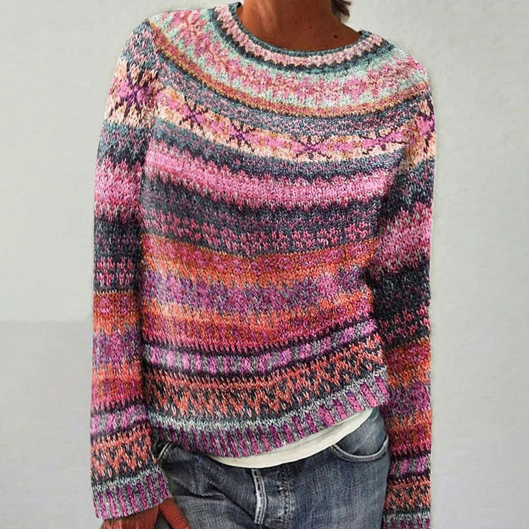 Women's Vintage Striped Round-Neck Knitted Jumper - Pink