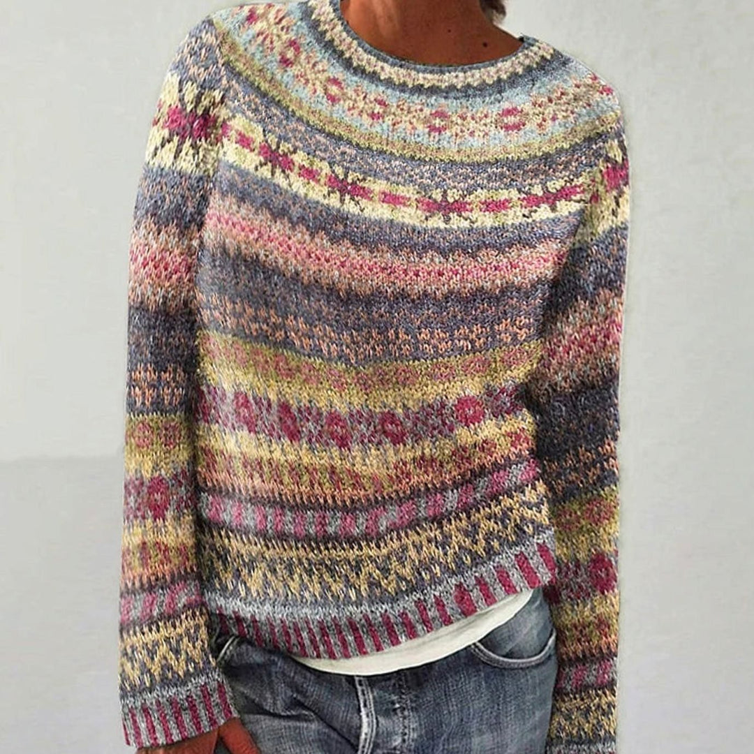 Women's Vintage Striped Round-Neck Knitted Jumper
