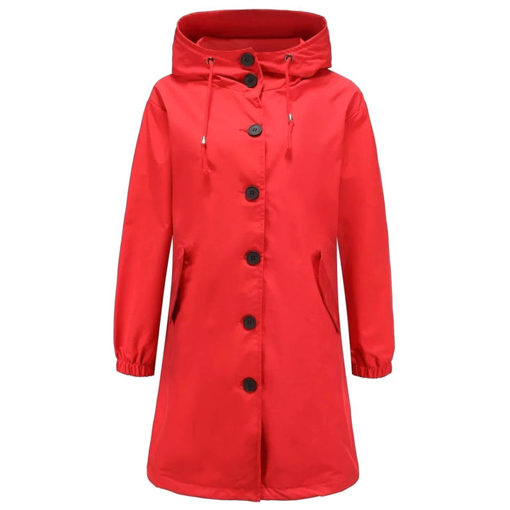 Women's Water-Repellent Hooded Longline Trench Coat, Stone - Red