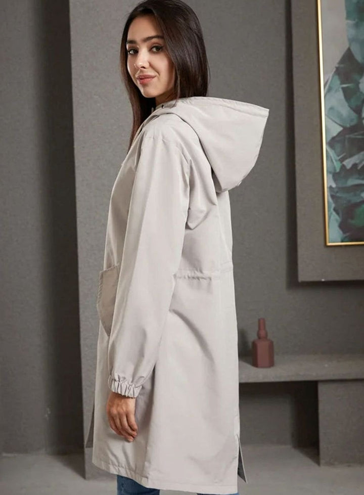 Women's Water-Repellent Hooded Longline Trench Coat, Stone